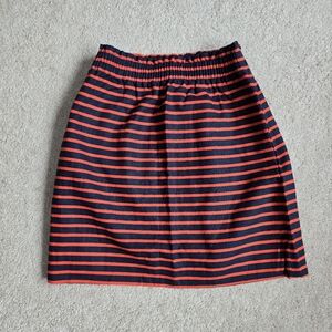 J Crew Striped Navy and Red Elastic Waist Skirt 100% Cotton NWT Size 0